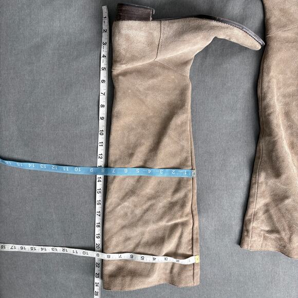 Zara Suede Over The Knee Boots Beige Tall Flat Heel Size 42 (11) - Picture 4 of 11